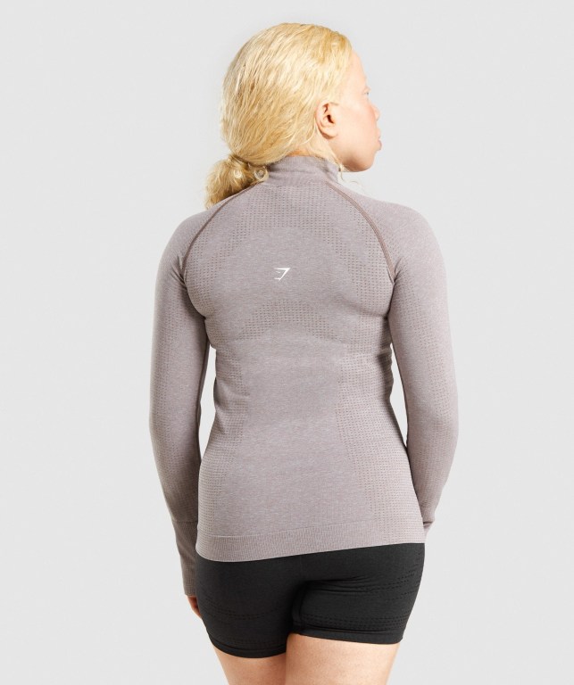 Gymshark Vital Seamless 2.0 1/2 Zip Women's Hoodies Grey Brown | UAE-60DMRU