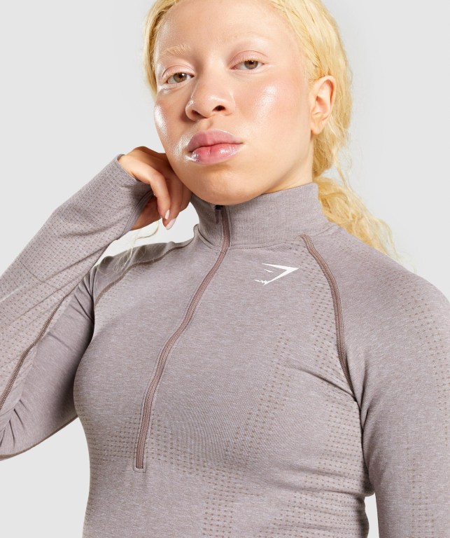 Gymshark Vital Seamless 2.0 1/2 Zip Women's Hoodies Grey Brown | UAE-60DMRU