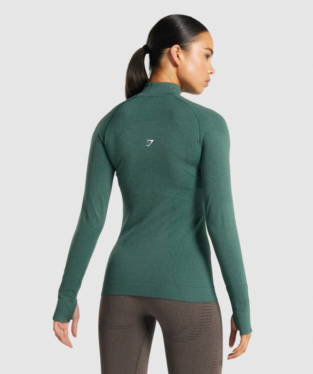 Gymshark Vital Seamless 2.0 1/2 Zip Women's Hoodies Dark Green | UAE-62TFRE