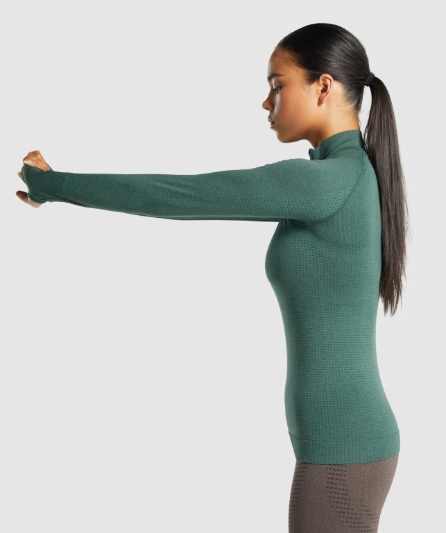 Gymshark Vital Seamless 2.0 1/2 Zip Women's Hoodies Dark Green | UAE-62TFRE