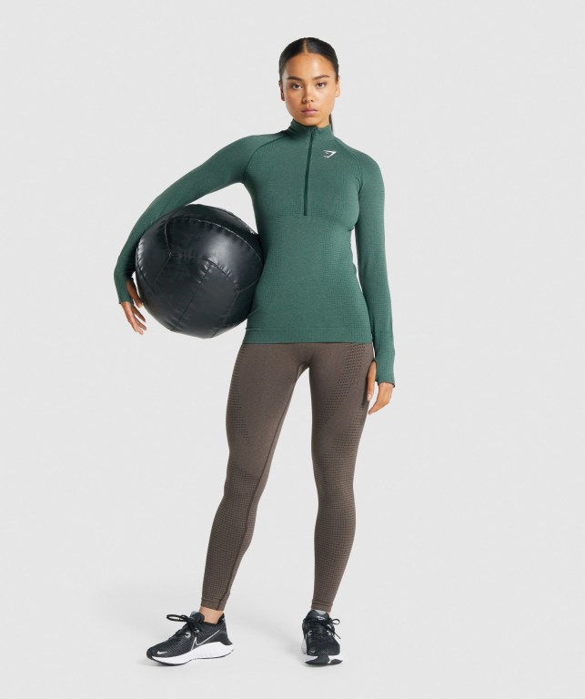 Gymshark Vital Seamless 2.0 1/2 Zip Women's Hoodies Dark Green | UAE-62TFRE