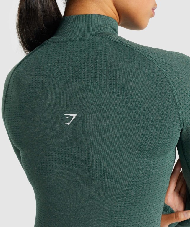 Gymshark Vital Seamless 2.0 1/2 Zip Women's Hoodies Dark Green | UAE-62TFRE