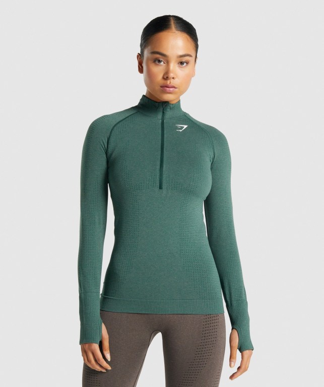 Gymshark Vital Seamless 2.0 1/2 Zip Women\'s Hoodies Dark Green | UAE-62TFRE