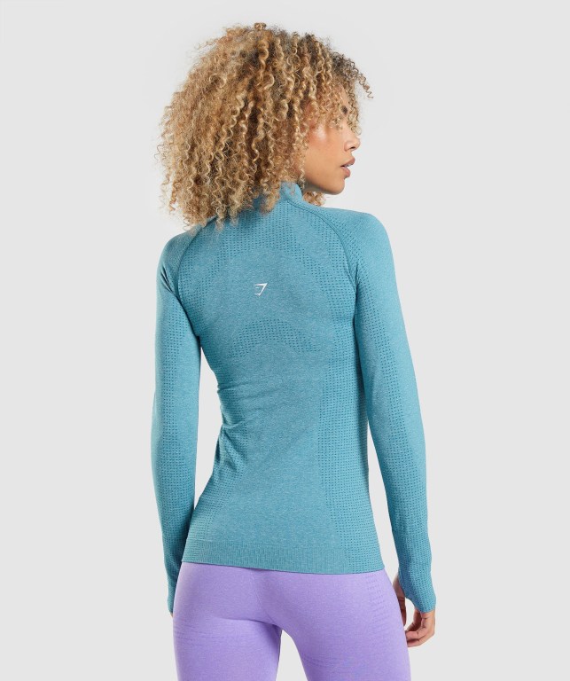 Gymshark Vital Seamless 2.0 1/2 Zip Women's Hoodies Turquoise | UAE-73KEDN