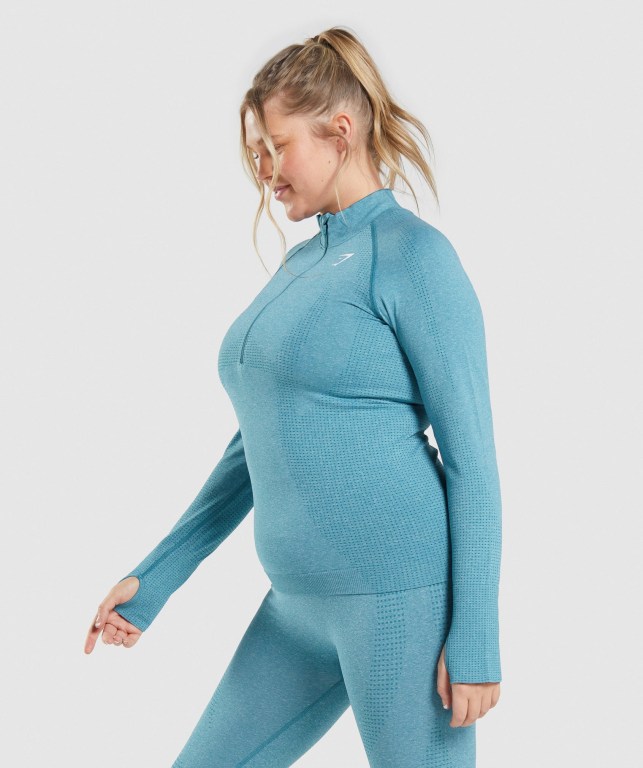 Gymshark Vital Seamless 2.0 1/2 Zip Women's Hoodies Turquoise | UAE-73KEDN