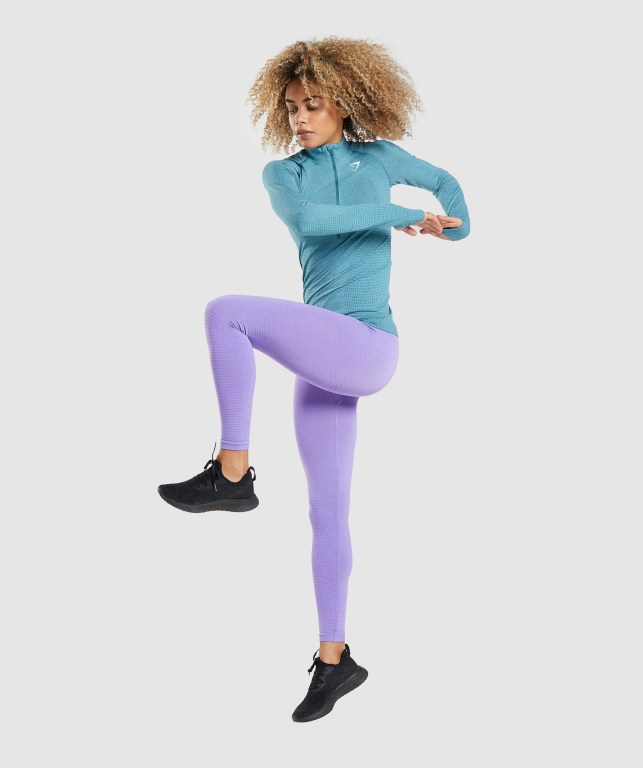 Gymshark Vital Seamless 2.0 1/2 Zip Women's Hoodies Turquoise | UAE-73KEDN