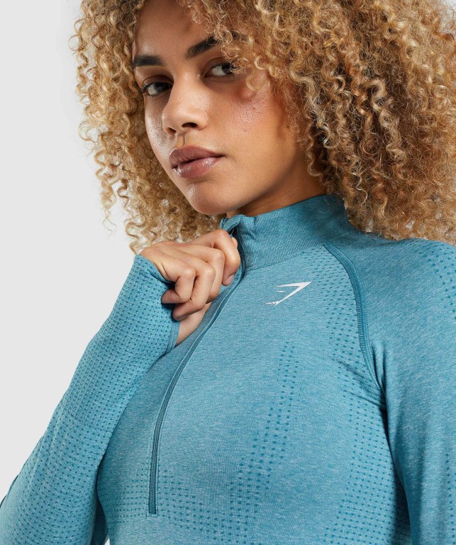 Gymshark Vital Seamless 2.0 1/2 Zip Women's Hoodies Turquoise | UAE-73KEDN