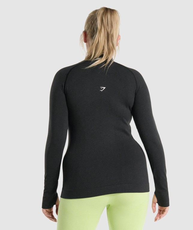 Gymshark Vital Seamless 2.0 1/2 Zip Women's Hoodies Black | UAE-74DIBJ