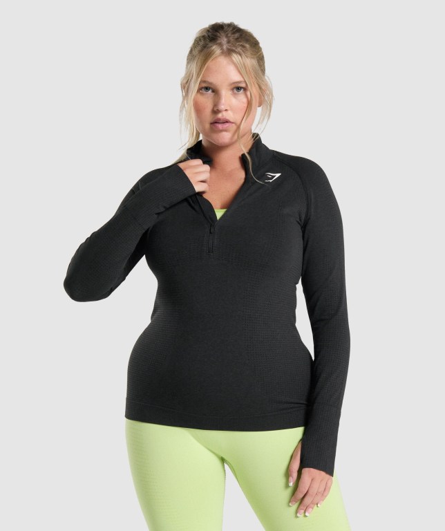 Gymshark Vital Seamless 2.0 1/2 Zip Women\'s Hoodies Black | UAE-74DIBJ