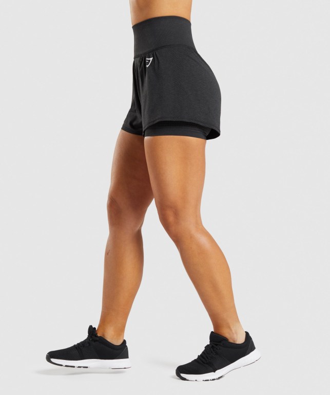 Gymshark Vital Seamless 2.0 2-in-1 Women's Shorts Black | UAE-12PTNK