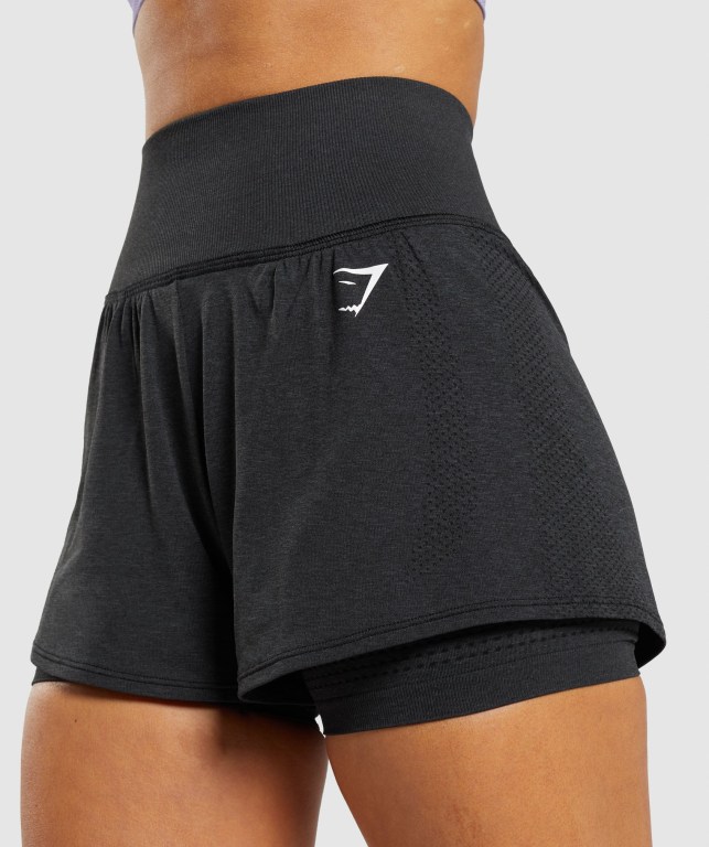 Gymshark Vital Seamless 2.0 2-in-1 Women's Shorts Black | UAE-12PTNK