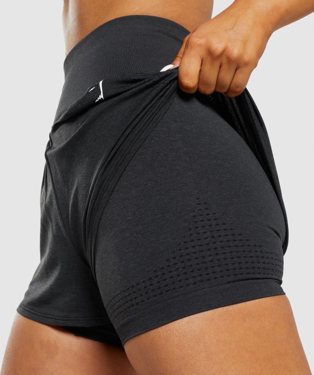 Gymshark Vital Seamless 2.0 2-in-1 Women's Shorts Black | UAE-12PTNK