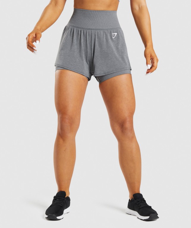 Gymshark Vital Seamless 2.0 2-in-1 Women\'s Shorts Grey | UAE-78TURI