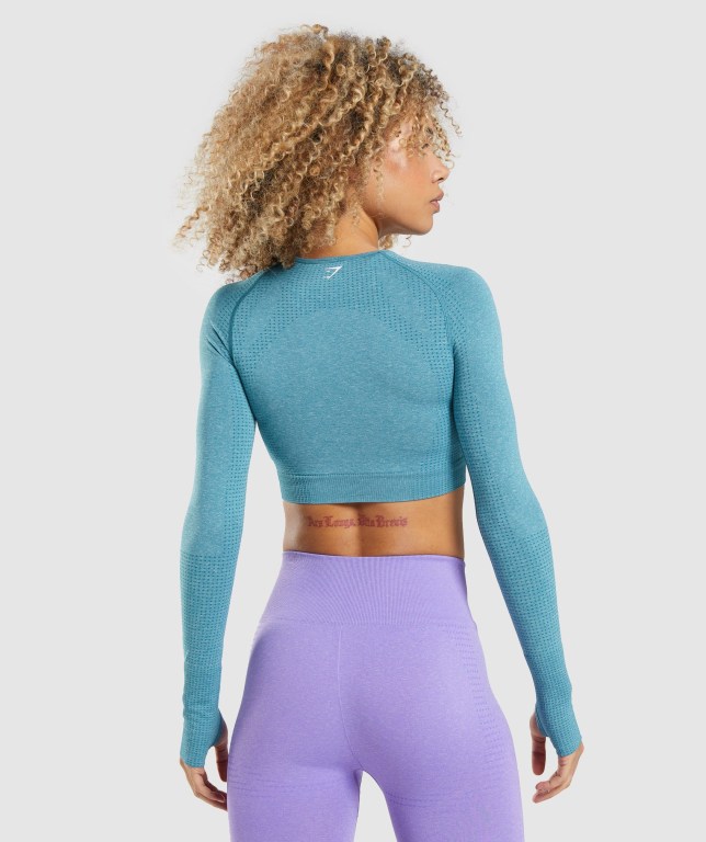 Gymshark Vital Seamless 2.0 Crop Top Women's Sweatshirts Turquoise | UAE-03KCRX