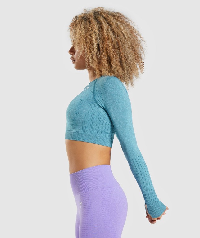 Gymshark Vital Seamless 2.0 Crop Top Women's Sweatshirts Turquoise | UAE-03KCRX