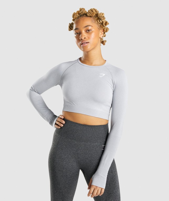 Gymshark Vital Seamless 2.0 Crop Top Women\'s Sweatshirts Light Grey | UAE-31VSRW