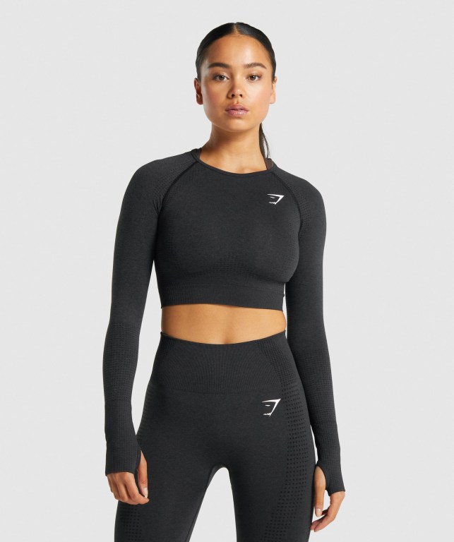 Gymshark Vital Seamless 2.0 Crop Top Women\'s T Shirts Black | UAE-45PECV