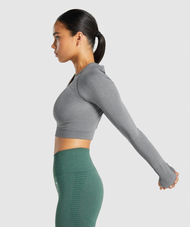 Gymshark Vital Seamless 2.0 Crop Top Women's T Shirts Grey | UAE-68RNAP