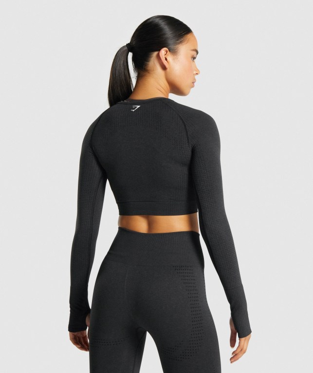 Gymshark Vital Seamless 2.0 Crop Top Women's Sweatshirts Black | UAE-71KVEC