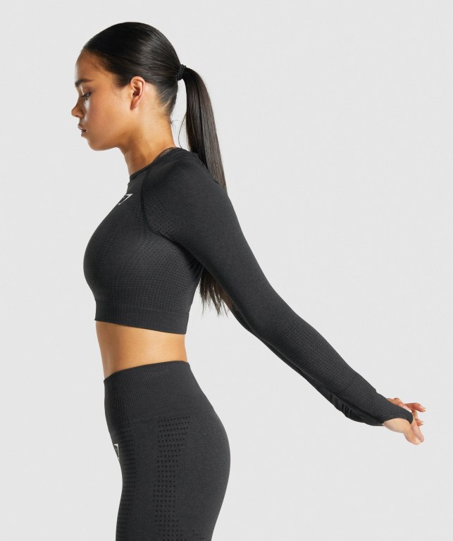 Gymshark Vital Seamless 2.0 Crop Top Women's Sweatshirts Black | UAE-71KVEC