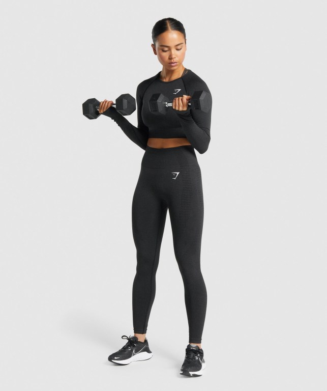 Gymshark Vital Seamless 2.0 Crop Top Women's Sweatshirts Black | UAE-71KVEC