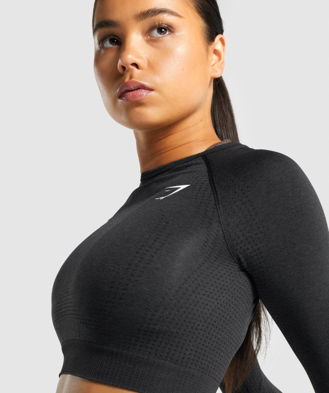 Gymshark Vital Seamless 2.0 Crop Top Women's Sweatshirts Black | UAE-71KVEC