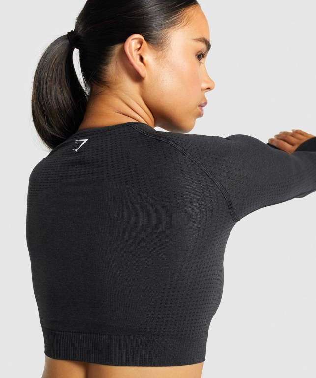 Gymshark Vital Seamless 2.0 Crop Top Women's Sweatshirts Black | UAE-71KVEC