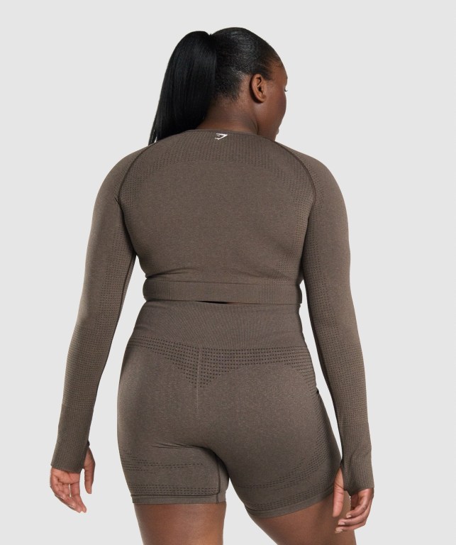 Gymshark Vital Seamless 2.0 Crop Top Women's Sweatshirts Brown | UAE-84WNIO