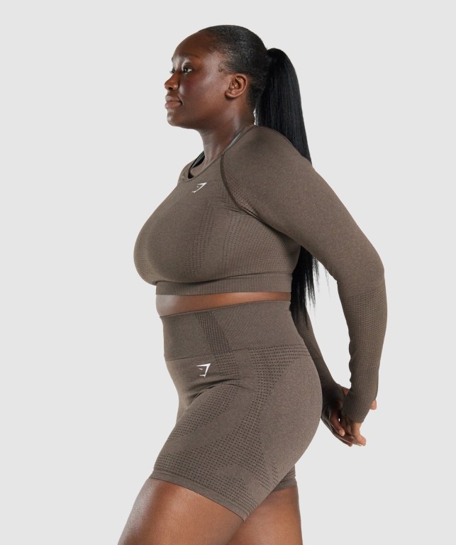 Gymshark Vital Seamless 2.0 Crop Top Women's Sweatshirts Brown | UAE-84WNIO