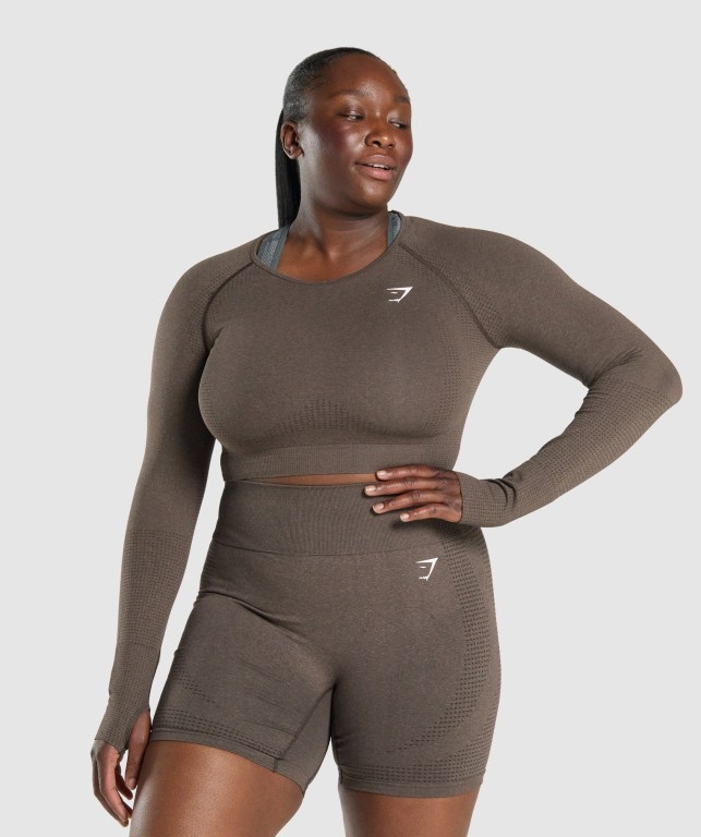 Gymshark Vital Seamless 2.0 Crop Top Women\'s Sweatshirts Brown | UAE-84WNIO