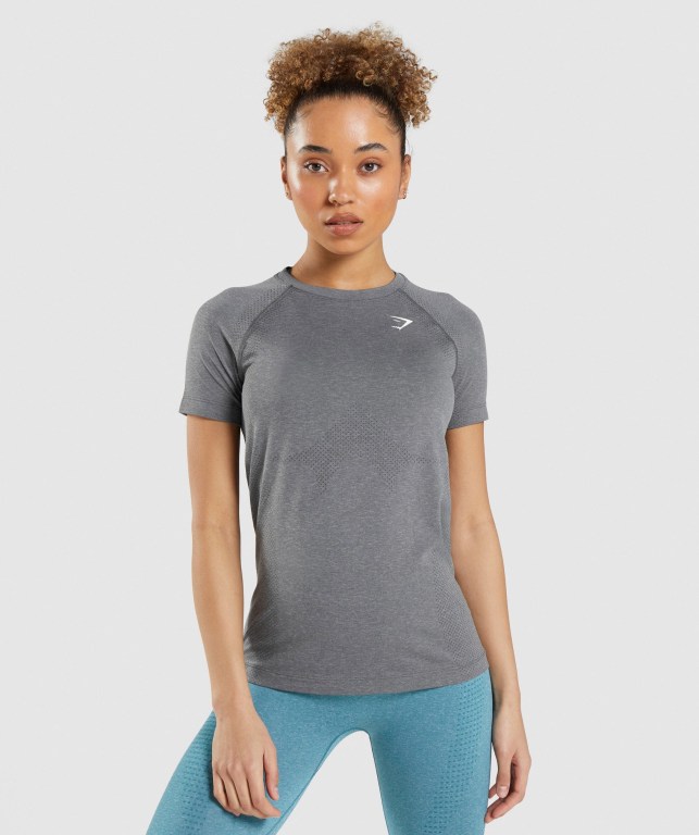 Gymshark Vital Seamless 2.0 Light Women\'s T Shirts Grey | UAE-04EONU