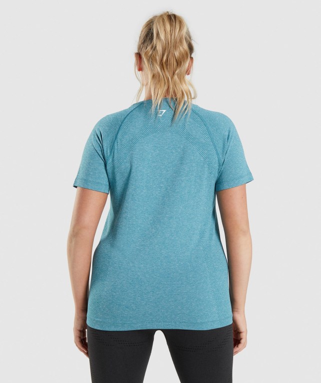 Gymshark Vital Seamless 2.0 Light Women's T Shirts Turquoise | UAE-29EQCW