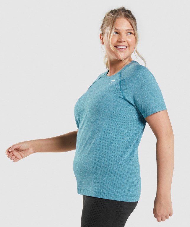 Gymshark Vital Seamless 2.0 Light Women's T Shirts Turquoise | UAE-29EQCW