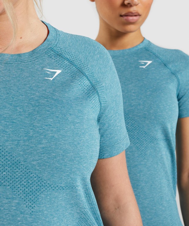 Gymshark Vital Seamless 2.0 Light Women's T Shirts Turquoise | UAE-29EQCW