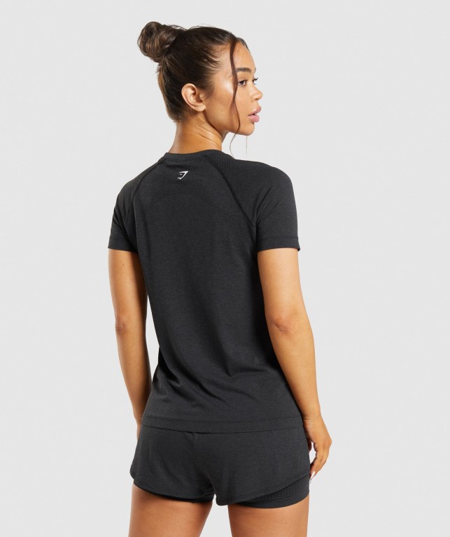 Gymshark Vital Seamless 2.0 Light Women's T Shirts Black | UAE-54LSHJ