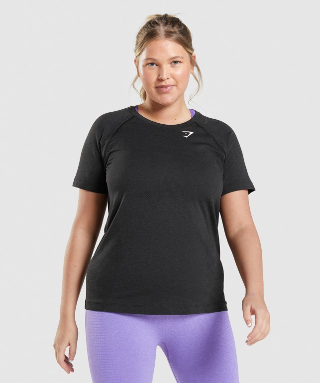 Gymshark Vital Seamless 2.0 Light Women's T Shirts Black | UAE-54LSHJ