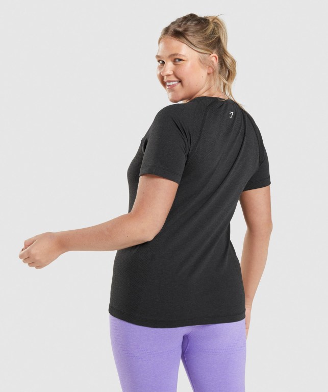 Gymshark Vital Seamless 2.0 Light Women's T Shirts Black | UAE-54LSHJ