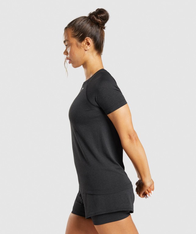 Gymshark Vital Seamless 2.0 Light Women's T Shirts Black | UAE-54LSHJ