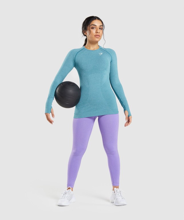 Gymshark Vital Seamless 2.0 Top Women's T Shirts Turquoise | UAE-65FURV