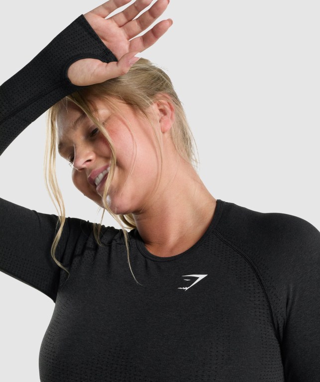 Gymshark Vital Seamless 2.0 Top Women's T Shirts Black | UAE-71TWYB