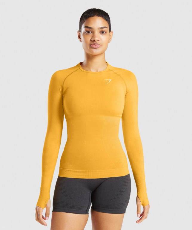 Gymshark Vital Seamless 2.0 Top Women\'s T Shirts Yellow | UAE-98FPDW