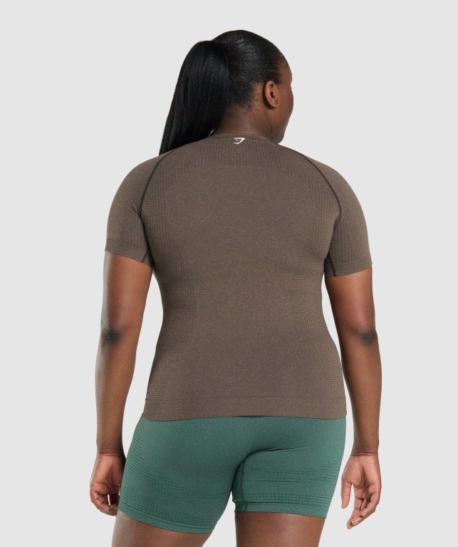 Gymshark Vital Seamless 2.0 Women's T Shirts Brown | UAE-39TMGO