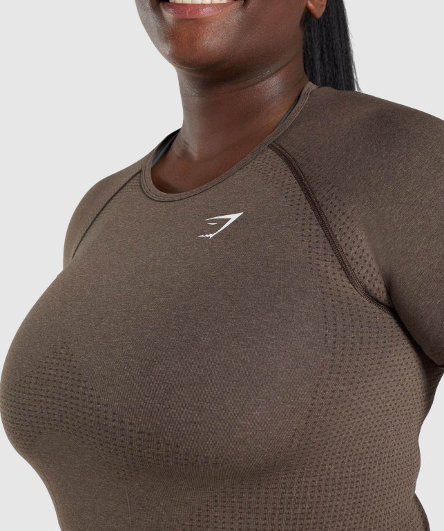 Gymshark Vital Seamless 2.0 Women's T Shirts Brown | UAE-39TMGO