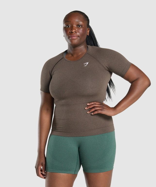 Gymshark Vital Seamless 2.0 Women\'s T Shirts Brown | UAE-39TMGO