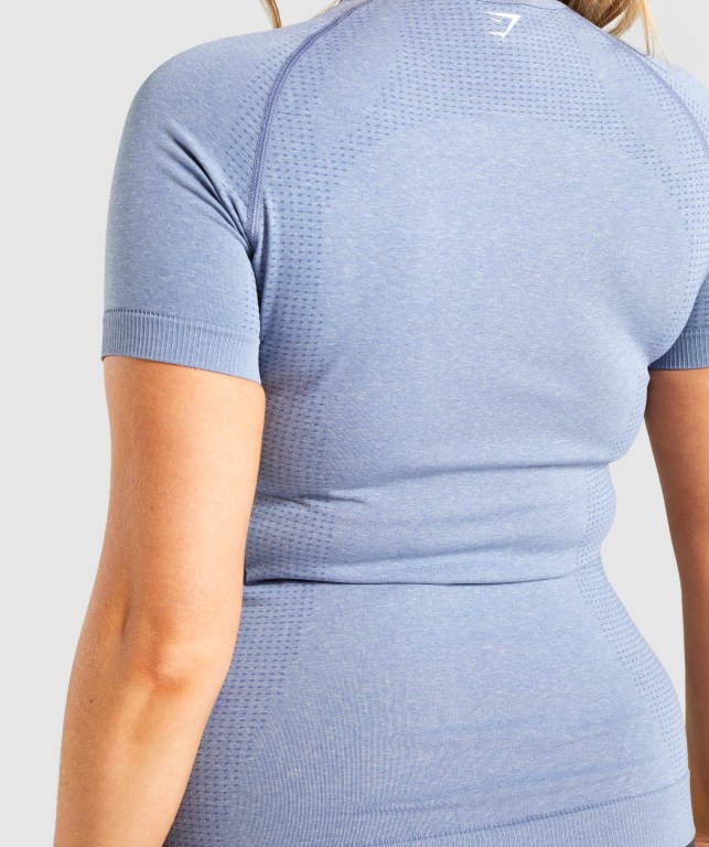 Gymshark Vital Seamless 2.0 Women's T Shirts Blue | UAE-51XKRL