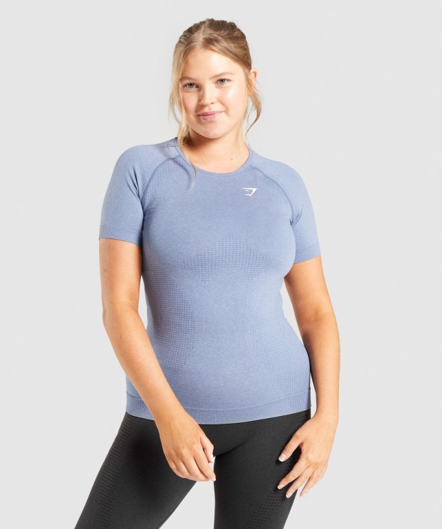 Gymshark Vital Seamless 2.0 Women\'s T Shirts Blue | UAE-51XKRL