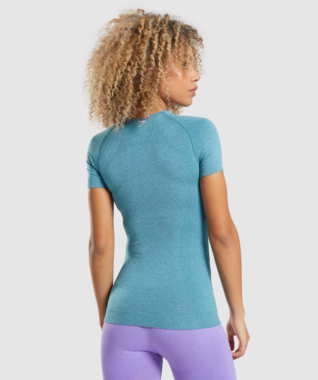 Gymshark Vital Seamless 2.0 Women's T Shirts Turquoise | UAE-54VIHD