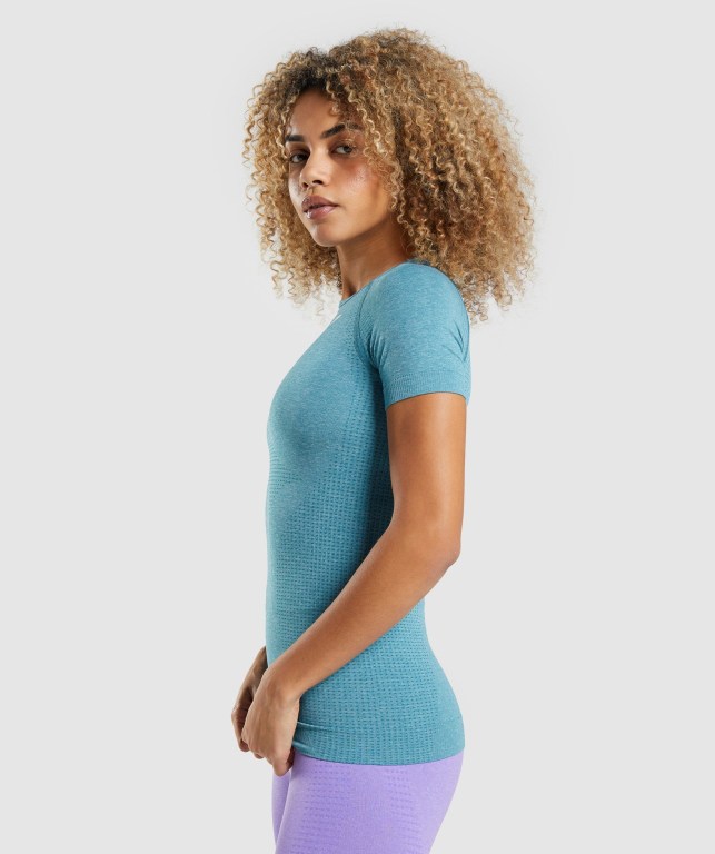 Gymshark Vital Seamless 2.0 Women's T Shirts Turquoise | UAE-54VIHD