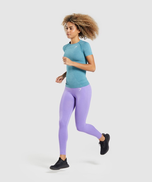 Gymshark Vital Seamless 2.0 Women's T Shirts Turquoise | UAE-54VIHD