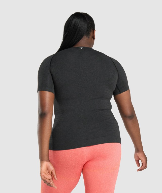 Gymshark Vital Seamless 2.0 Women's T Shirts Black | UAE-60QAZN